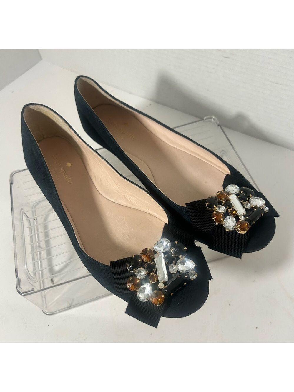 Kate Spade Black Ballet Flats with Embellished Rhinestones Fairy Romantic
